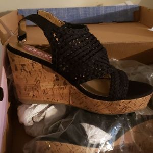 Womens black wedge sandals